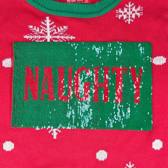 TO BE JOLLY WOMENS REVERSIBLE SEQUIN NAUGHTY NICE HOLIDAY SWEATER SIZE MEDIUM - Picture 5 of 14